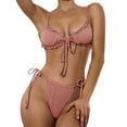 thumbnail image 5 of ITFABS Women Split Swimsuit Set, Solid Color Bikini+Lace-up Panties+Cover Ups, 5 of 5