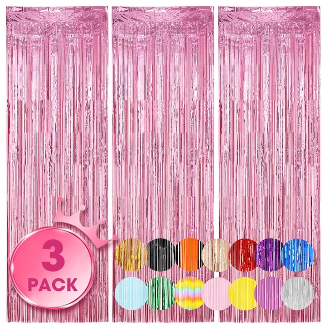 Cortinas Voircoloria con telón de fondo con flecos, rosa claro, 1 x 2,5 m, paquete de 3