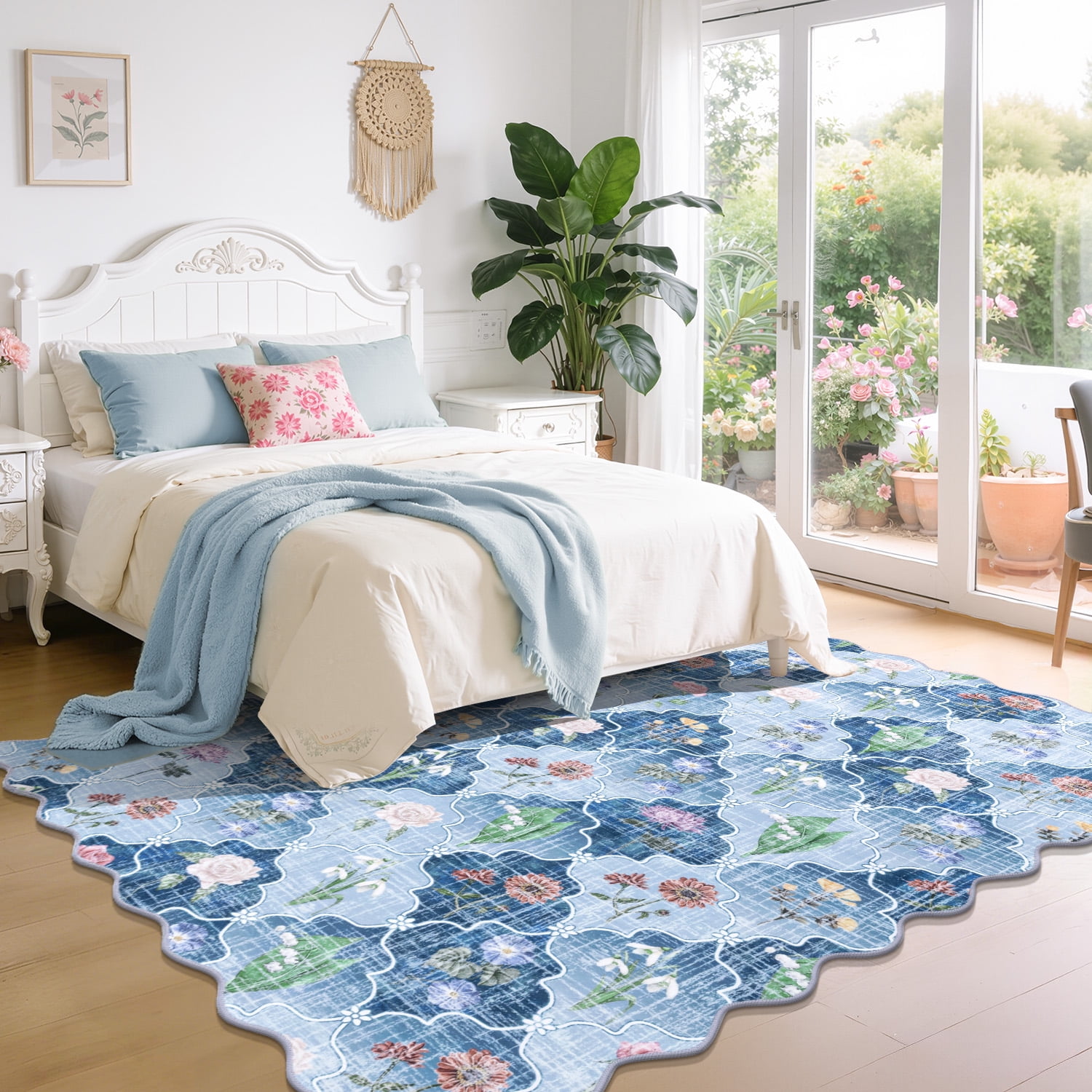 MJIAexp 5x7 Moroccan Floral Area Rug Washable Bedroom Rug Vintage Boho Area Rug Non-Slip Accent Throw Rug Stain Resistant Floor Carpet for Kitchen Entryway Living Room Office Blue