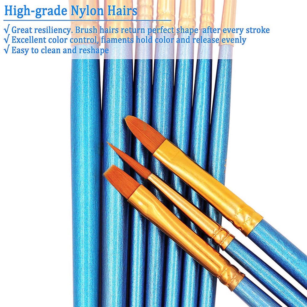 Acrylic Paint Brush Set 10 Pcs Nylon Hair Brushes for All Purpose Oil