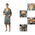 thumbnail image 3 of Bata de hombre tipo kimono, albornoz, bata de satén larga para dormir, cárdigan, pijama japonés, ropa de dormir con cuello en V y bolsillos y cinturón, 3 of 5