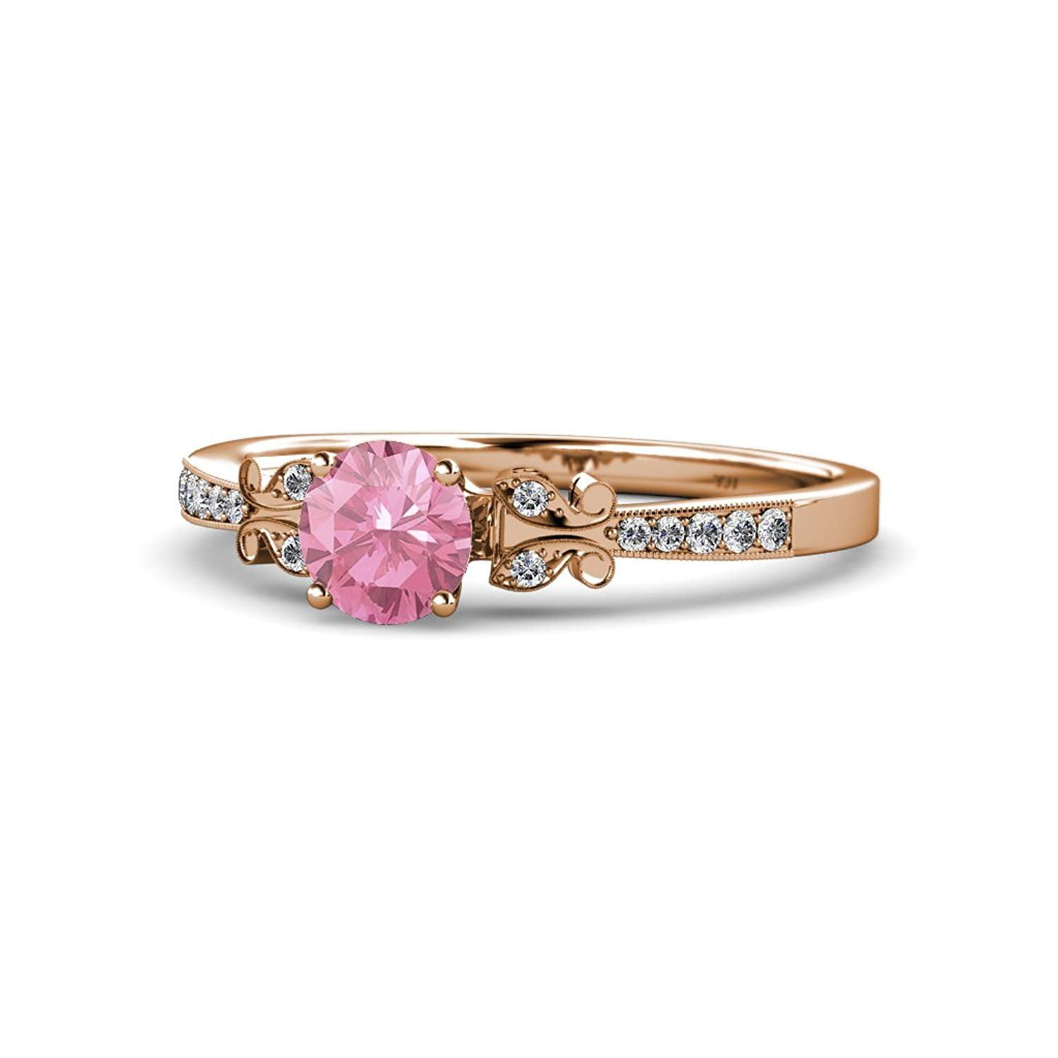 Pink Tourmaline & Diamond Milgrain Work Butterfly Engagement Ring 1.04 cttw in 14K Rose Gold.size 6.5 by TriJewels