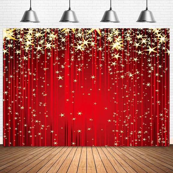 Red Curtain Gold Star Backdrop Red Carpet Sparkle Glitter Stars Christmas Photography Background VIP Hollywood Party Indian Birthday Decorations Banner Photoshoot Photo Booth Props 7x5ft
