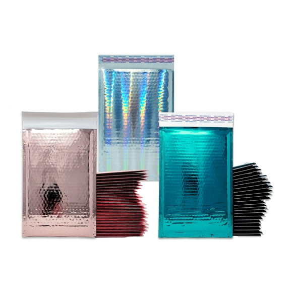 4x8" Bubble Mailers, Polished Rose Gold, Pink, Hologram, Teal Metallic, Mirrored Padded Self Sealing Mailing Shipping Reflective Envelopes