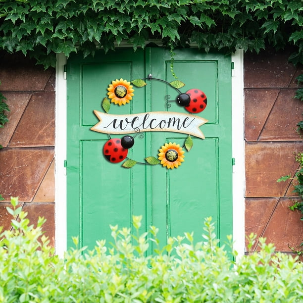 RKSTN the Wreath Retro Welcome Iron Wall Decoration Bee Sunflower Beetle Wreath Decor