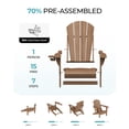 thumbnail image 5 of Folding Adirondack Chair, All-Weather HDPE Fire Pit Patio Chair, Teak, 5 of 7