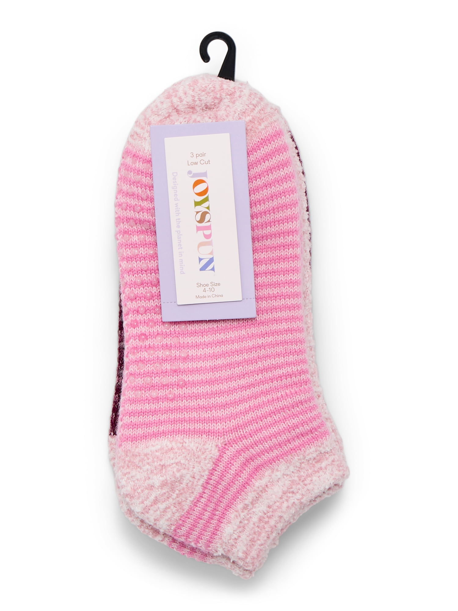 Joyspun Women's Double Layer Low Cut Lounge Socks, 3 Pack, Shoe Sizes 4-10