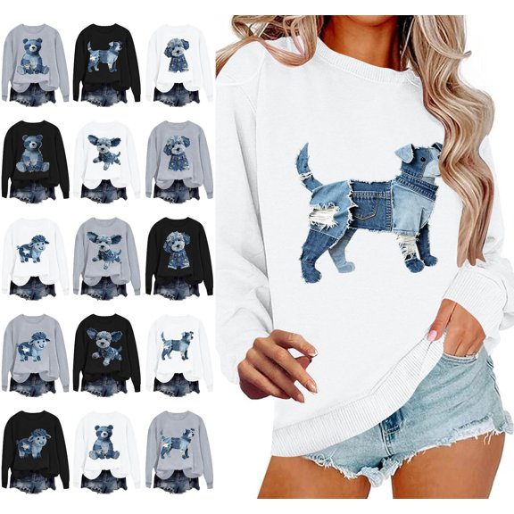Danhjin Women's Trendy Sweatshirts Print Loose Fashion Pullover Tops Fall Winter Long Sleeve Crew Neck Graphic Casual Comfy Soft Shirts