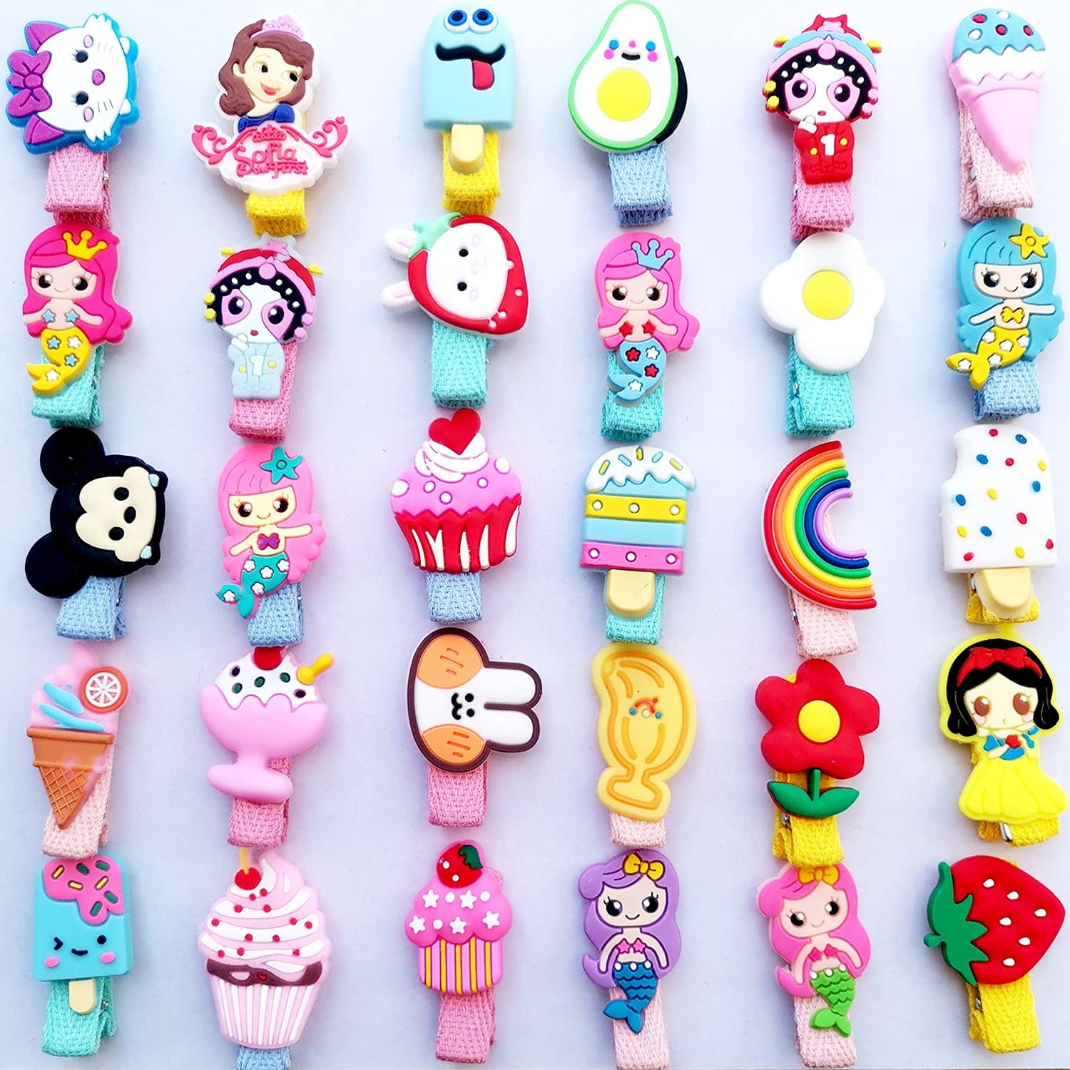 colourful rainbow kawaii doodle style polymer clay hair clips  girlscape