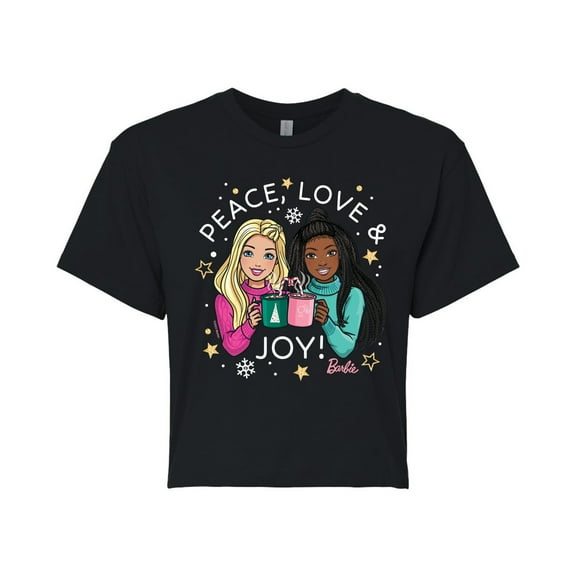 Barbie - Holidays & Christmas - Peace Love & Joy - Juniors Cropped Cotton Blend T-Shirt