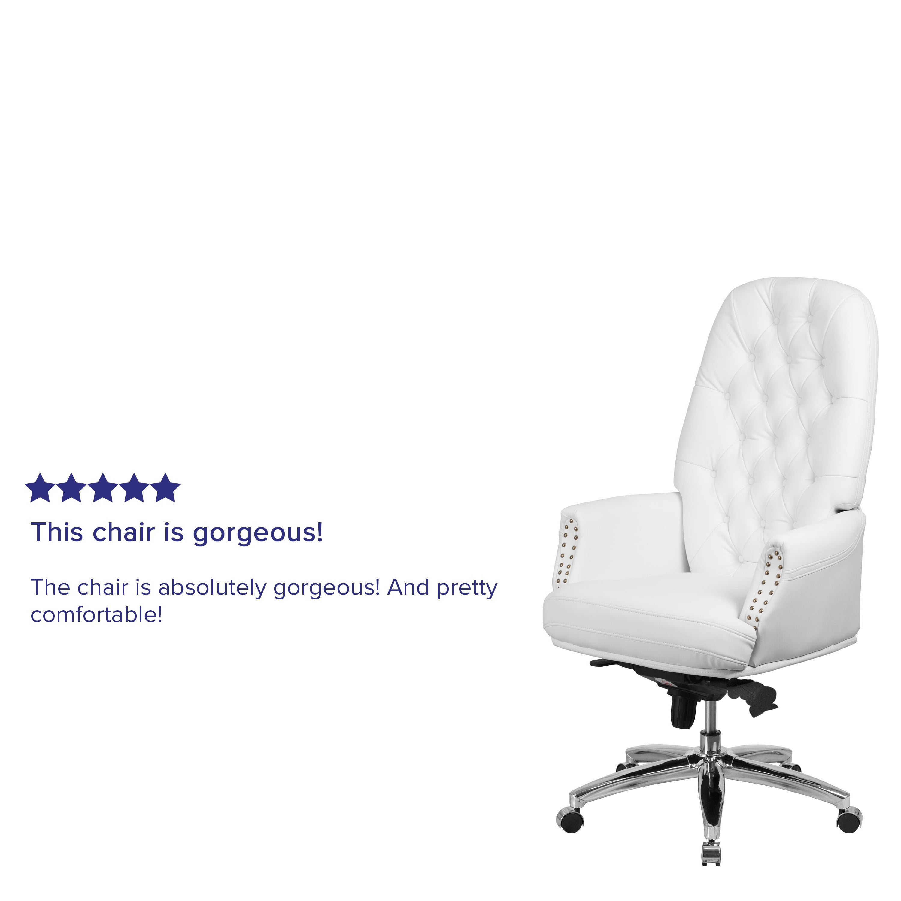 Merrick Lane White Faux Leather Office Chair with Ergonomic Lumbar Support and Button Tufted High-Back Design