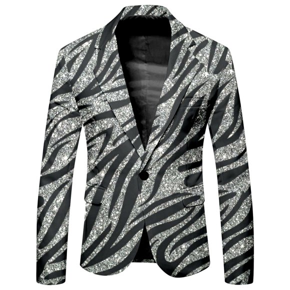 Leopard Print Business Casual Holiday Print Suit Jacket For Men Men'S Blazers & Suit Jackets Black Xl