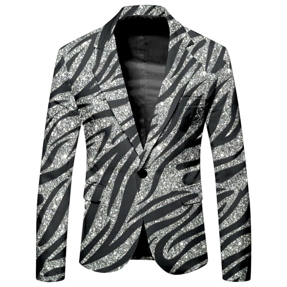 CONZONE Mens Blazer Casual Suit Jacket for Men Leopard Graphic One Button Elegant Slim Fit Dress Jacket for Performance,Prom,Wedding