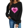 thumbnail image 5 of Womens Valentines Day Gifts Soft Heart Tee Hoodless Round Neck Pullover Shirts Casual Long Sleeved Top ECG Love Tees Comfy Romance Outfits Classic Couple Clothes, 5 of 6