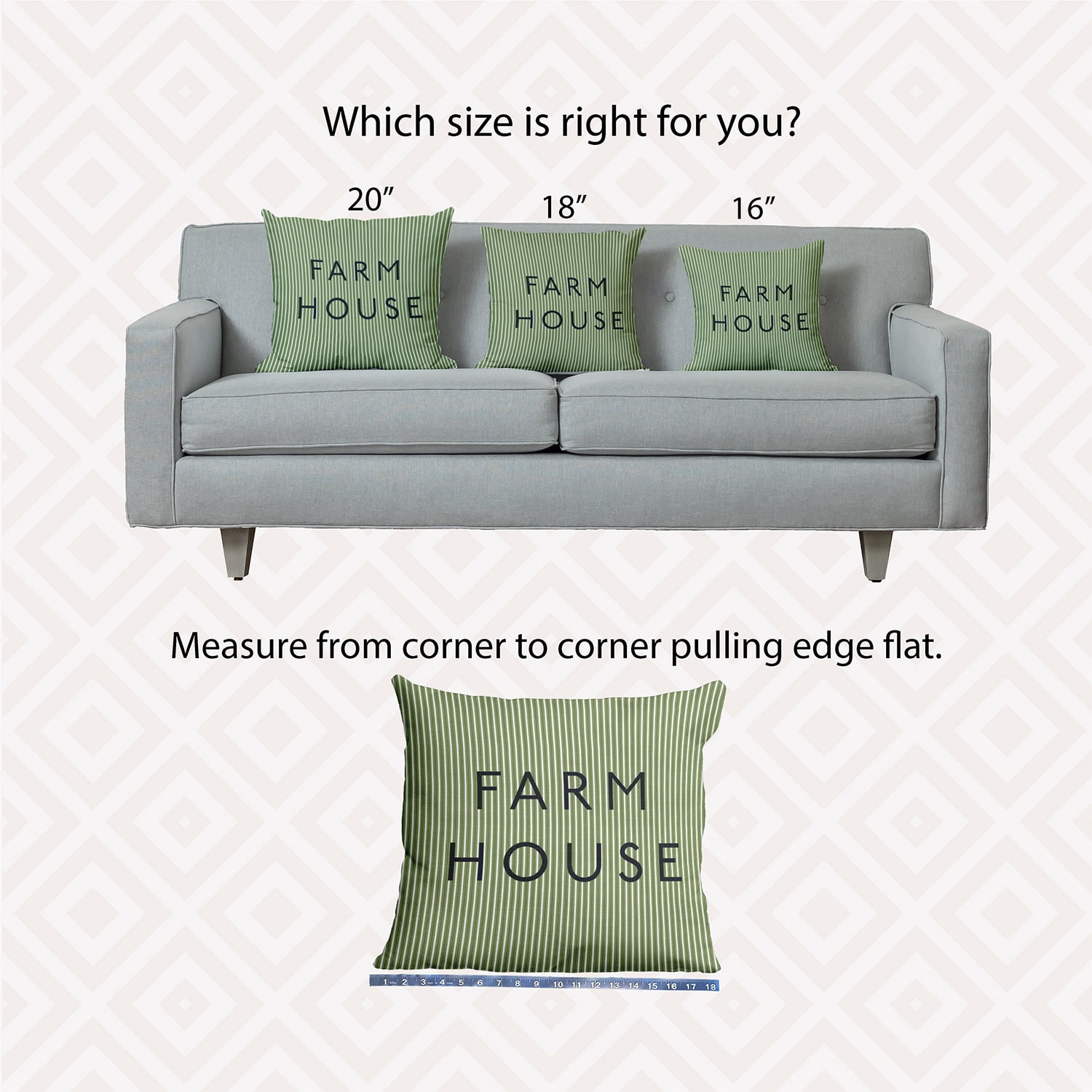 20" x 20" Simply Daisy Farmhouse Ticking Indoor/Outdoor Pillow, Light Olive Green Qty 1