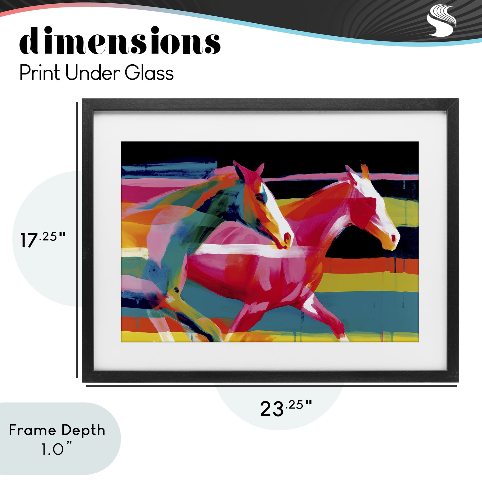 Stupell Industries Wild Horses Running Through Stripes Black Framed Print Under Glass, design by Chromatic Storm Studio