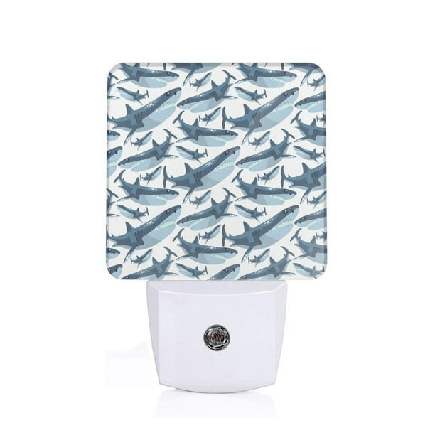 Balery Cute Shark Luz Nocturna LED con Sensor Automático, Enchufe con Sensor Crepuscular, Luz Suave de 0.5W para Dormitorio, Pasillo, Baño-EU