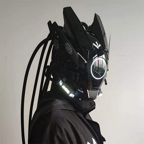 Fiudx Máscara Led Iluminada, Estilo Punk Artesanal, Visión Nítida, Ajuste Cómodo, Ideal para Festivales de Música, Talla Única Ajustable.
