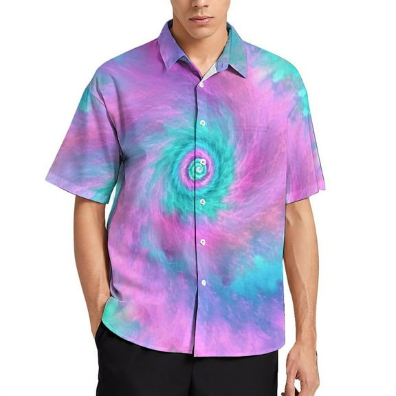 Mens Summer Colorful Tie Dye Vortex Shirts Button Down Short Sleeve Vintage Hawaiian Shirts with Pocket