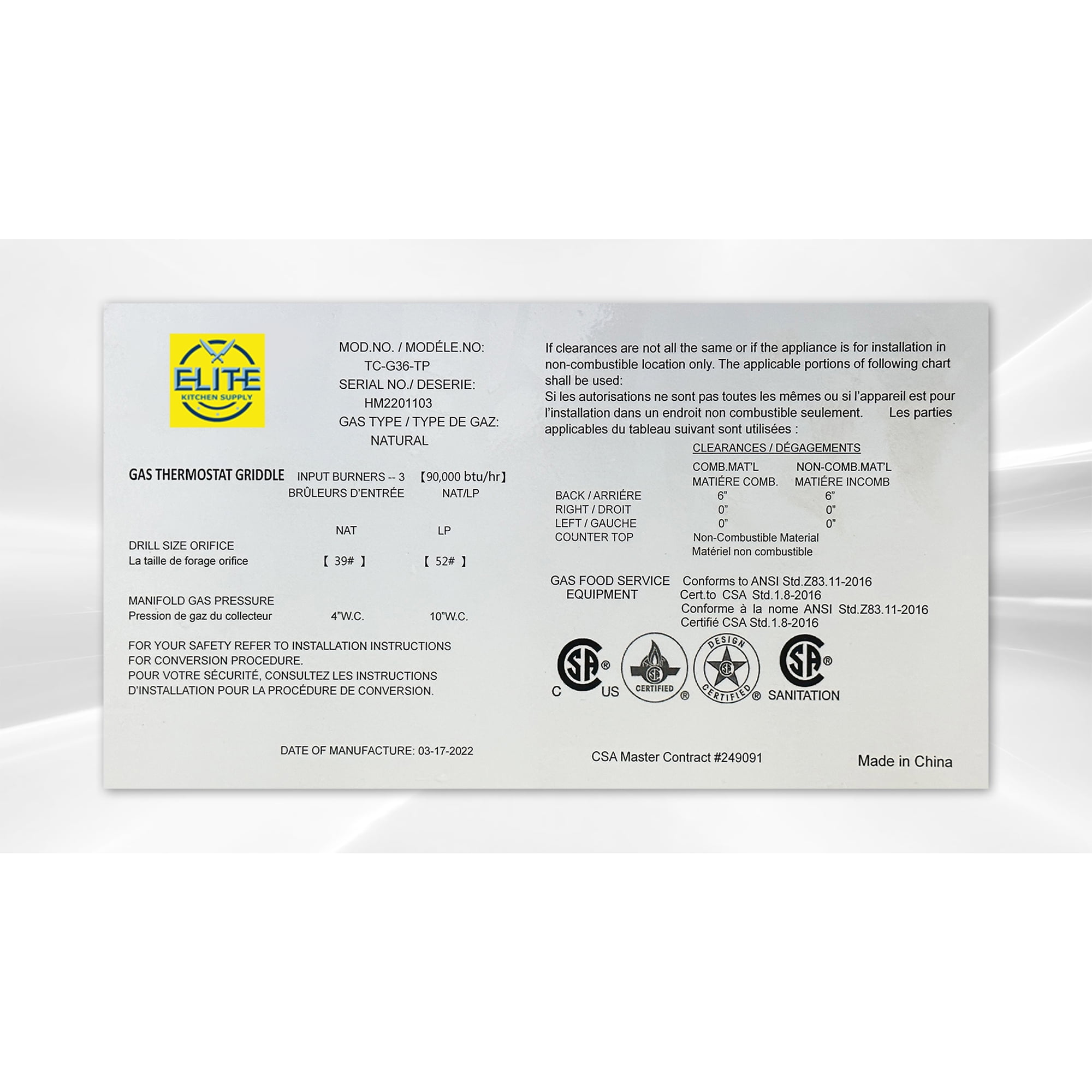 NSF 36 in. 3 Burner Natural Gas Griddle with 90,000 BTU Thermostatic Controls, Commercial Heavy-Duty Griddle