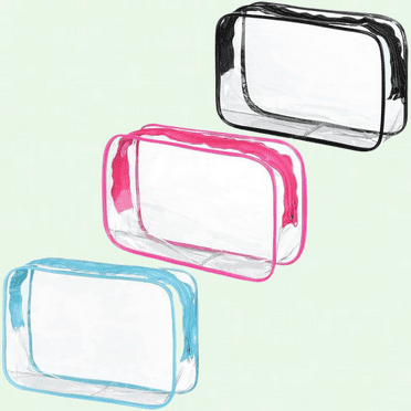 Clear Makeup Bags, 3-Pack Travel Organizer with Zipper, Cosmetic Beauty Case Toiletry Bag, Wash Bags (Black/Blue/Rose Red)