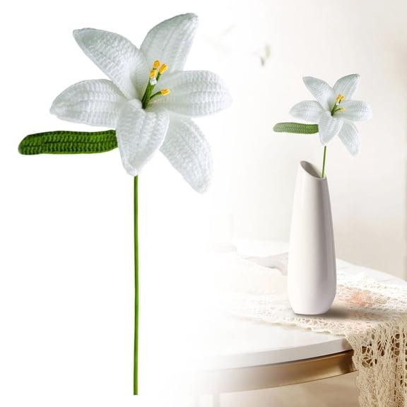 Homesteed Hand Knitted Crochet Flowers Artificial Lily Realistic Decor for Home Wedding DIY Craft Gifts for Mom