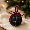 thumbnail image 4 of Ratfeit Plaid Christmas Ball Ornaments, Tartan Fabric Wrapped Hanging Baubles With Velvet Ribbon Bow for Holiday Tree, Wreath, Winter Party Decor, Green, 4 of 7