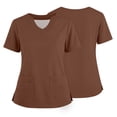 thumbnail image 2 of Resivox Scrub Tops for Woman Plus Size Nursing Top Stretchy V Neck Plain Scrub Shirts Basic Scrub Medical Uniforms Clothing for Women Brown 4XL, 2 of 5