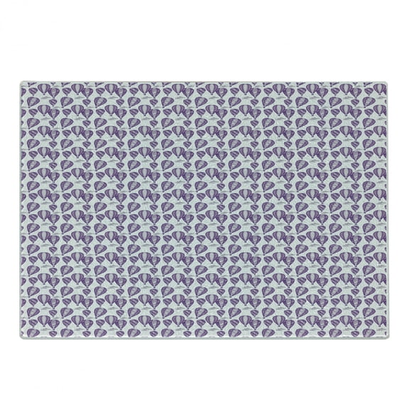 Hot Air Balloon Cutting Board, Sky Transporation Vehicles in Purple Tones Repetitive Pattern, Decorative Tempered Glass Cutting and Serving Board, in 3 Sizes, by Ambesonne