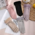 thumbnail image 3 of 1 Pair Women Gloves Thickened Plush Wrist Soft Touchscreen Flower Embroidery Keep Warm Solid Color Autumn Winter Adults Motorcycle Riding Gloves for Outdoor, 3 of 10