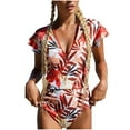 thumbnail image 2 of jsaierl Womens Swimsuits One Piece Quarter Zip Rash Guard Bathing Suit Tropical Print Short Sleeve Modest Swimwear Monokini for Beach Party Vacation, 2 of 8