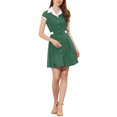 thumbnail image 2 of CAMISA DE VESTIR CON BOTONES INSPIRE CHIC para Mujeres, Con Solapa, Manga Corta, Cinturón, Vestidos de Trabajo, Color Verde, 2 of 5