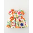 thumbnail image 2 of Coduop Baby Girls Princess Dress Flower Square Neck Short Sleeve Sweet Cute Dress,with Straw Bags, 2 of 9
