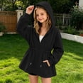 thumbnail image 3 of ZACPNCV Girls Zip Up Hoodie Sweatshirt Kids Drawstring Waist Cinched Hoodie Casual Long Sleeve Loose Hooded Sweatshirt Coat with Pockets 9-10 Years, 3 of 6