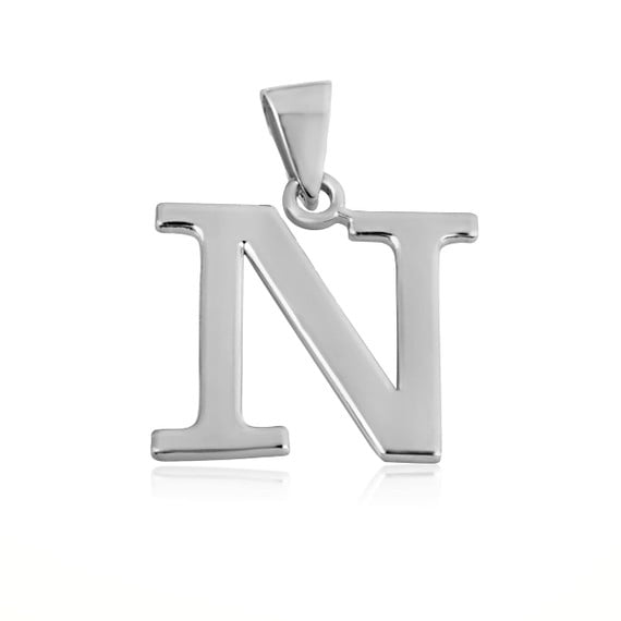 .925 Sterling Silver Personalized Letter "N" Initial Pendant - Small