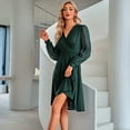 thumbnail image 5 of IBTOM CASTLE Women Swiss Dot Mesh Long Sleeve A Line Cocktail Dress Wrap V Neck Empire Waist Flowy Wedding Party Dress M Green, 5 of 8