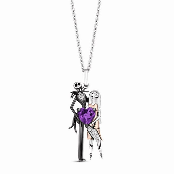 The Nightmare Before Christmas Amethyst & Diamond Accent Necklace Sterling Silver & 14K Rose Gold Finish