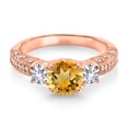 thumbnail image 2 of Gem Stone King 18K Rose Gold Plated Silver Yellow Citrine White Created Sapphire and White Moissanite Engagement Ring for Women (1.88 Cttw, Gemstone November Birthstone, Round 7MM and 4MM, Size 9), 2 of 3