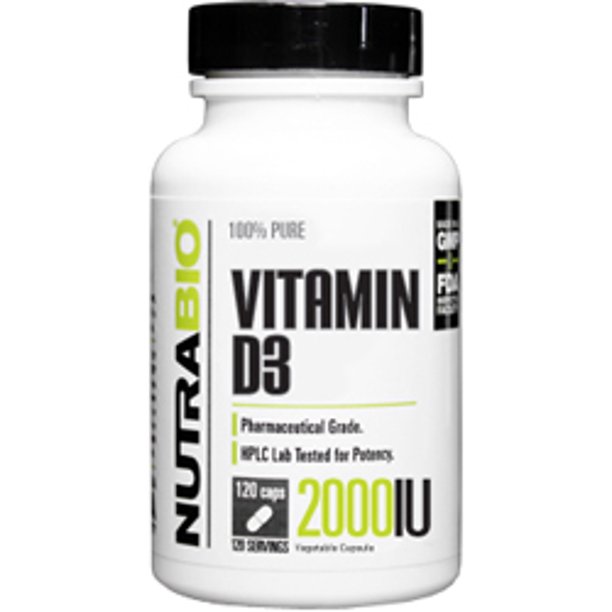 NutraBio Kosher Vitamin D3 2000 IU 120 Vegetable Capsules