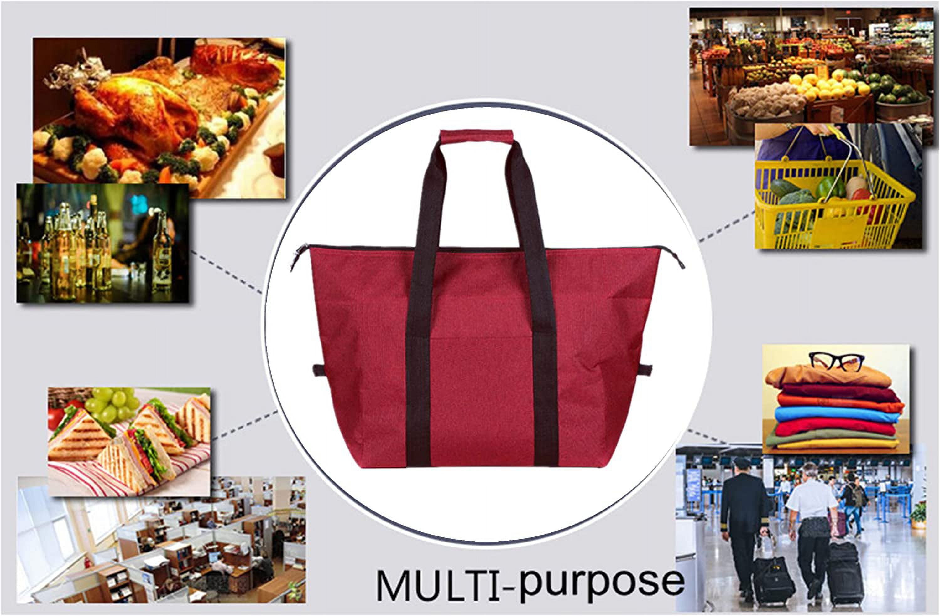 Insulated Grocery Thermal Tote Bags for Frozen Cold Hot Foods, Reusable Insulation Zippered Bag for Shopping, Travel, Picnic ,Lunch