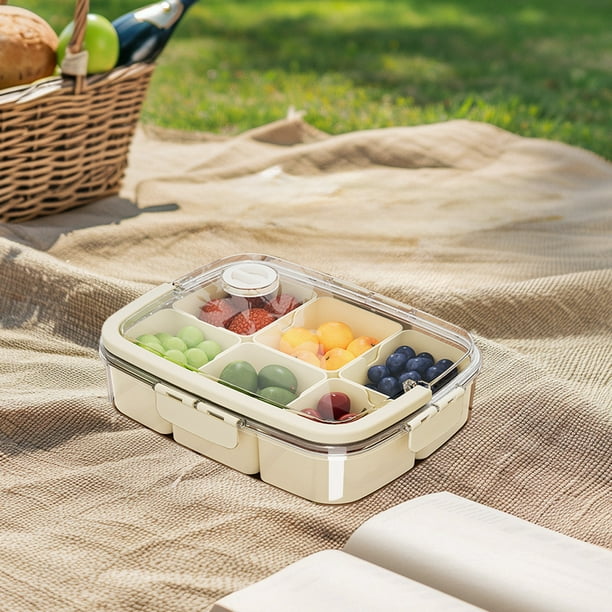 Contenedor de Gran Capacidad para Refrigerios con Tapa y Asa Plegable | Bandeja Transparente Portátil para Almacenar Alimentos | Sello Hermético de Silicona | Organizador de Viaje para Frutas, Dulces