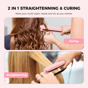 Goolioo Hair Straightener, 1 Inch Ionic Flat Iron Hair Straightener and Curler 2 in 1, Pink