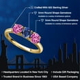thumbnail image 2 of Gem Stone King 18K Yellow Gold Plated Silver Blue Created Sapphire and Pink Created Sapphire Engagement Ring for Women | 1.70 Cttw | Round 5MM | Gemstone September Birthstone | Size 8, 2 of 6