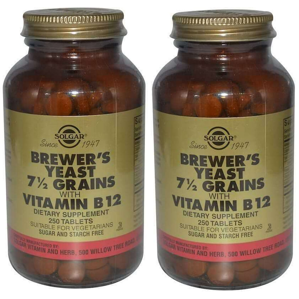 Solgar Brewer's Yeast, 7 1/2 Grains, with Vitamin B12, 250 Tablets