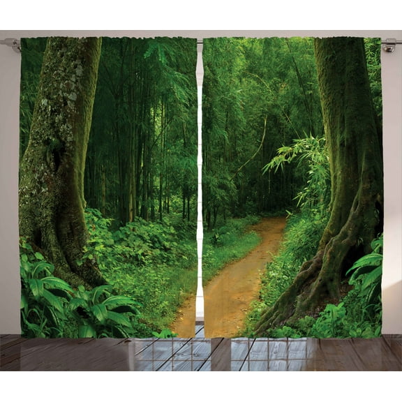 Ambesonne Jungle Curtains 2 Panel Set, Nature Call Park Design, 108" x 63", Green
