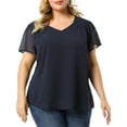thumbnail image 5 of Agnes Orinda Women's Plus Size Pin Dots Short Sleeve V Neck Casual Plain Top 1X Royal Blue, 5 of 8