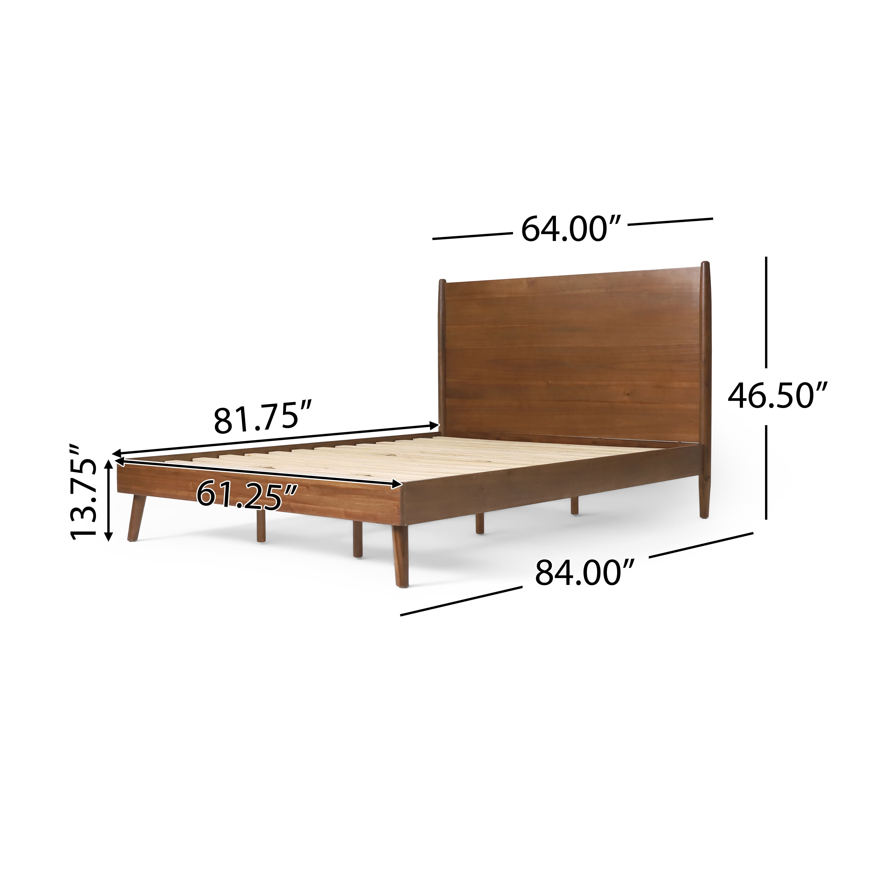 Mintazer Queen Platform Bed Frame, Mid-Century Bed with Panel Headboard & Splayed Legs, No Box Spring Required, Brown