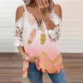 thumbnail image 2 of Elegante mujer casual cremallera cuello impresión blusa encaje manga corta camiseta verano Tops OAVQHLG3B Store  lin121212, 2 of 4