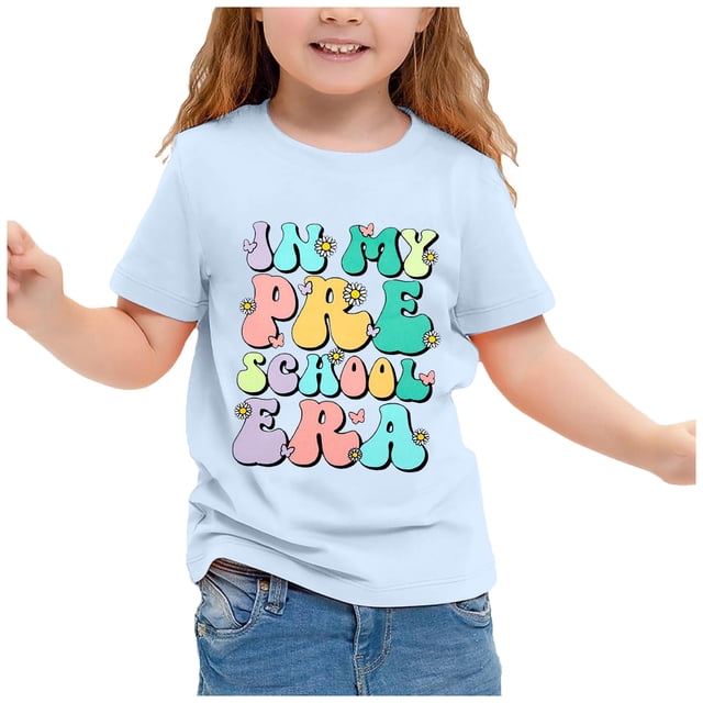 SXcggal One Print Shirt Kindergarten Shirts For Girls Kids Back To School T Shirt Children School Tee Cute Breathable Cozy Girls Tops
