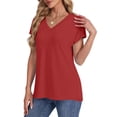 thumbnail image 5 of yillto Women's Casual V Neck T Shirts Summer Cap Short Sleeve Fashion Loose Solid Color Tops Tee, 5 of 7